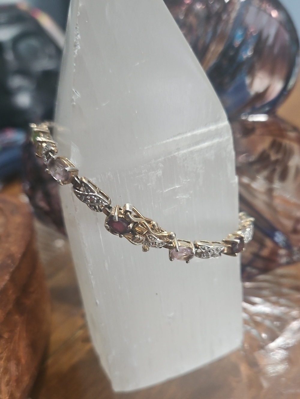 Stamped FAS Sterling Silver 925 Coated Women's Rainbow Oval X Gemstone Bracelet